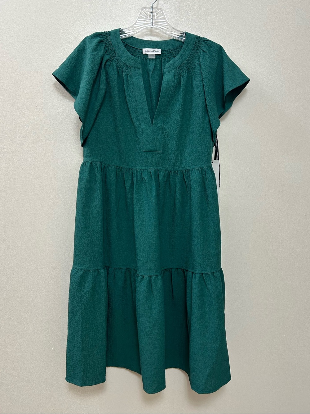Calvin Klein Emerald Green Tiered Midi Dress Size-6